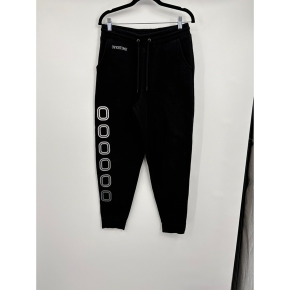 Overtime Mens Fleece Jogger Sweatpants Black Graphic Logo Size Medium - Picture 4 of 7